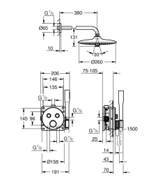 Grohe Grohtherm SmartControl - Duschset mit Unterputz-Thermostat, mit Einbaukörper, Durchmesser 26 c
