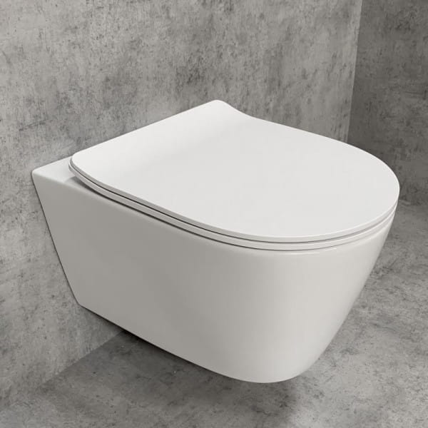 PREMIUM 100 Wand-Tiefspül-WC-SET SLIM, spülrandlos, oval, mit slim WC-Sitz