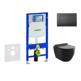 Geberit Duofix Set Vorwandelement, WC Gaia und WC-Sitz Softclose, Sigma30, schwarz matt/schwarz