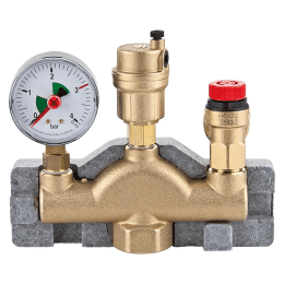 CALEFFI Kesselsicherheitsgruppe bis 100 kW, DN25(1") Messing mit Isolierung, Sicherheitsventil 3 bar