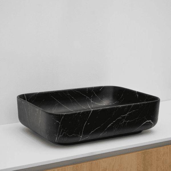 Riho Marmor Aufsatzwaschbecken Recheckig 500x390x130 mm Marmor keramik matt-schwarz