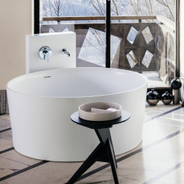 LAUFEN Val Badewanne freistehend rund Ø 130 cm mit integriertem Überlaufkanal weiß matt