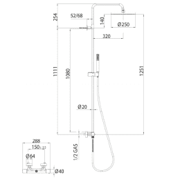 evenes Brause-System Muun Nero Stabhandbrause, Kopfbrause Ö˜ 250 mm und Thermostat schwarz matt