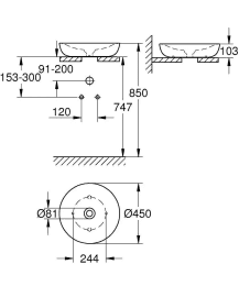 Grohe Essence Aufsatzwaschtisch 450 mm, PureGuard, Alpinweiß Grohe Essence Aufsatzwaschtisch 450 mm, PureGuard, Alpinweiß
