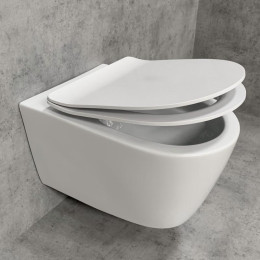 PREMIUM 100 Wand-Tiefspül-WC-SET SLIM, spülrandlos, oval, mit slim WC-Sitz