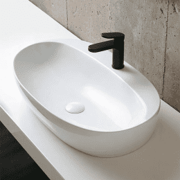 evenes Aufsatz-Waschtisch Elanda 600x420 mm Keramik mit Hahnloch weiß glänzend