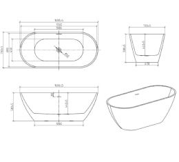 Premium Pure 1600 freistehende Badewanne 160x73x58 cm