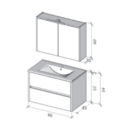 Riho Porto Wave 80 x 46 cm Waschtisch mit Waschtischunterschrank und LED-Spiegelschrank