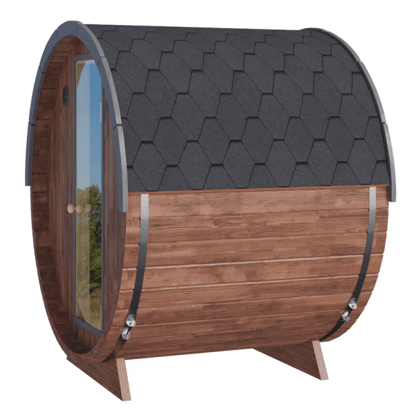 Fjordholz Fass-Sauna Modell Leo mit Halbrundfenster