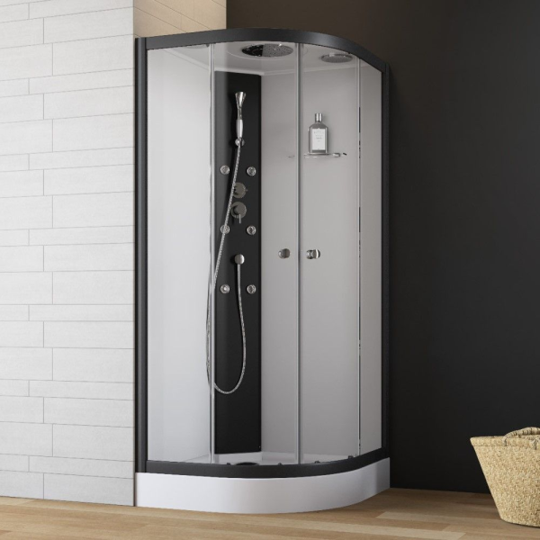 GEO Fix Komplettdusche rund 90 x 90 x 215 cm Duschkabine Armatur weiß/schwarz