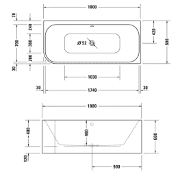 Duravit Happy D.2 Plus Badewanne 180x80 cm, rechts, mit Panel, weiß/Graphit super matt