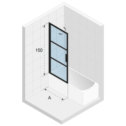 Riho Grid 501 Badewannenabtrennung aus Glas mit modernem, industriellem Look, 80 x 150 cm