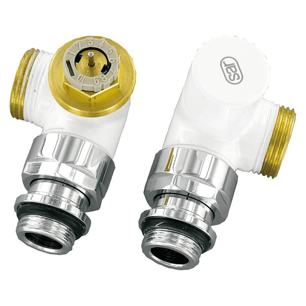 simplex Design-Thermostatventil-Set Winkeleckform D 3933 DN15 (1/2") AG 3/4" (Eurokonus), Weiß (RAL