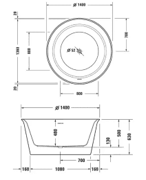 Duravit White Tulip freistehende Badewanne, rund Durchmesser 1400 mm weiß