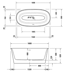 Duravit White Tulip freistehende Badewanne, oval 1600x800 mm weiß
