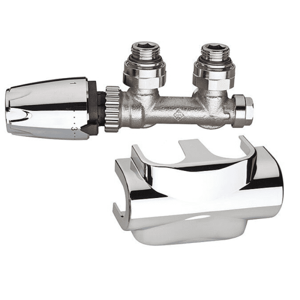 Heimeier Multilux Ventilset Eck inkl. DesignLine Verkleidung Thermostatkopf DX Chrom