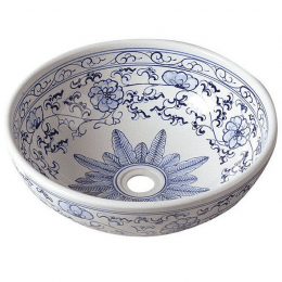 Sapho PRIORI Keramik-Waschtisch Ø 41 cm, weiß mit blau Muster