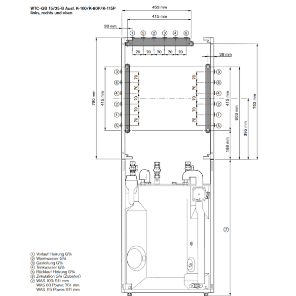 Weishaupt Rohrgruppe WHI pipe K-115P-l #1 WTC-GB15/25K-P80/115+K-I,Anschluss links
