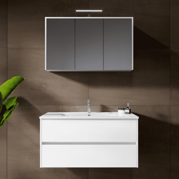 Riho Porto Wave 100 x 46 cm Waschtisch mit Waschtischunterschrank und LED-Spiegelschrank