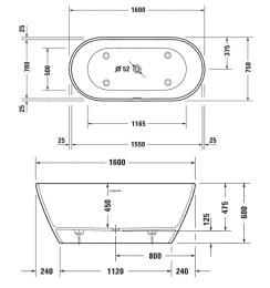 Duravit D-Neo freistehende Badewanne, oval 1600x750 mm weiß matt
