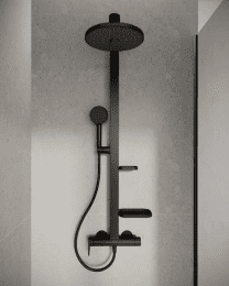 Ideal Standard ALU+Duschset mit Armatur, Durchmesser 26 cm, 2 Strahlarten, Seide schwarz