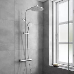 Damixa Silhouet Thermostat Duschsystem mit Metallbrauseschlauch edelstahl gebürstet/weiß