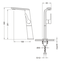 Premium AQVA FLOW Design Waschtisch-Einhebelmischer hoch
