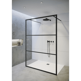 Riho Grid 401 freistehende Duschwand aus Klarglas für Walk-In-Dusche Matt schwarz, Höhe 200 cm