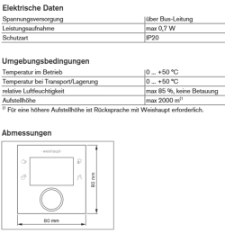 Weishaupt Raumgerät WWP-RG0 für Split-WP zur Fernbedienung eines Heizkreises