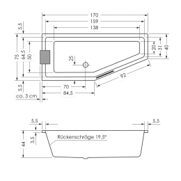 repaBAD Livorno Eco 170/75 rechts Farbe Weiss